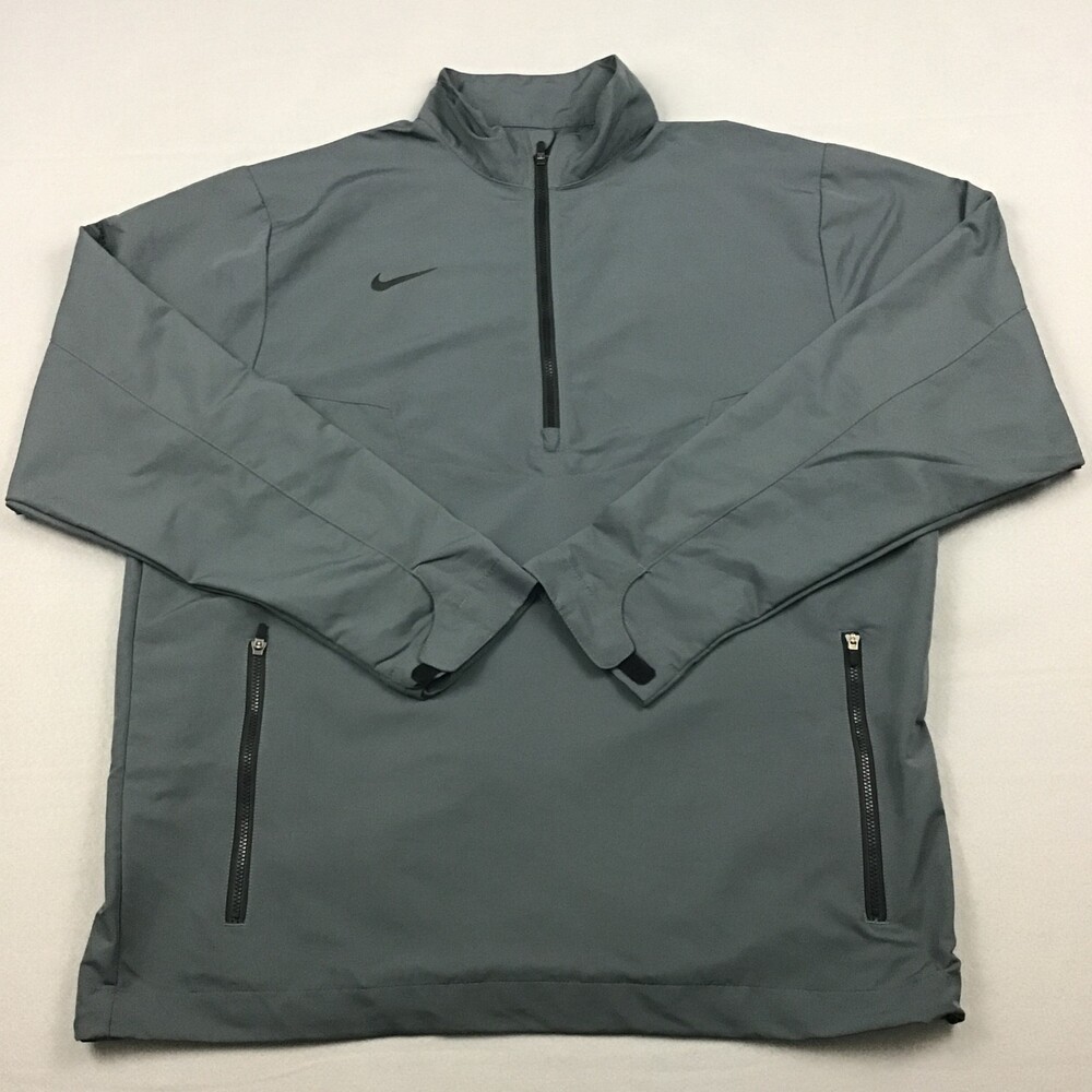 Nike Golf Jacket Men Medium Gray Solid 1/4 Zip Windbreaker Pocket Swoosh M